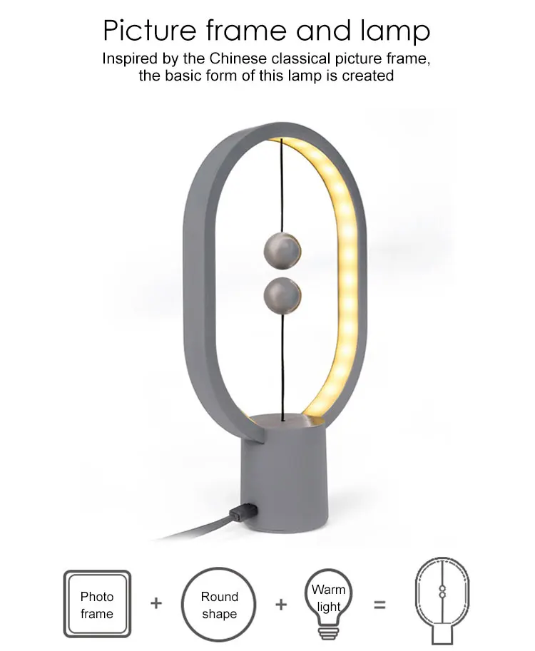 Newest Mini LED Table Lamp Magnetic Mid-air Switch Heng Balance USB Night Light Ellipse Home Office Bedroom Decor Kid Gift Lamp
