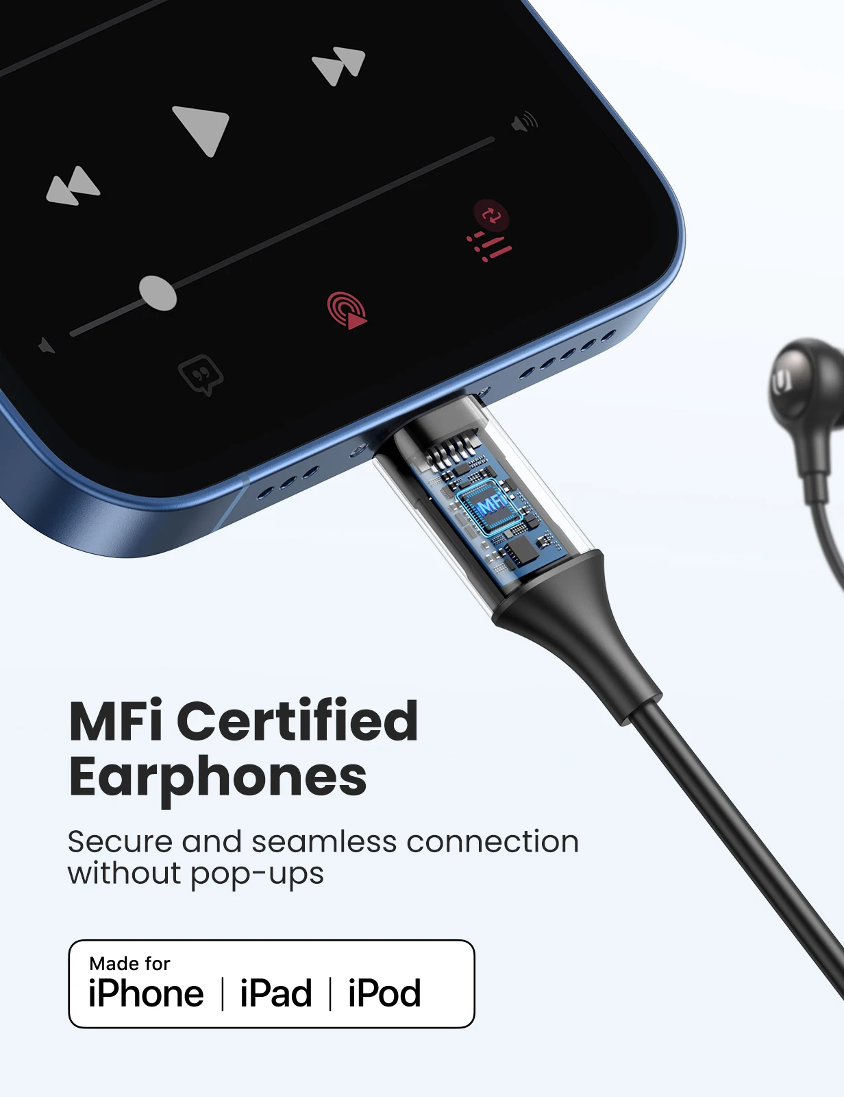 Auriculares para iPhone, auriculares Lightning con cable para iPhone 13,  14, 12 Pro Max, con certificación MFi Lightning con micrófono y control de