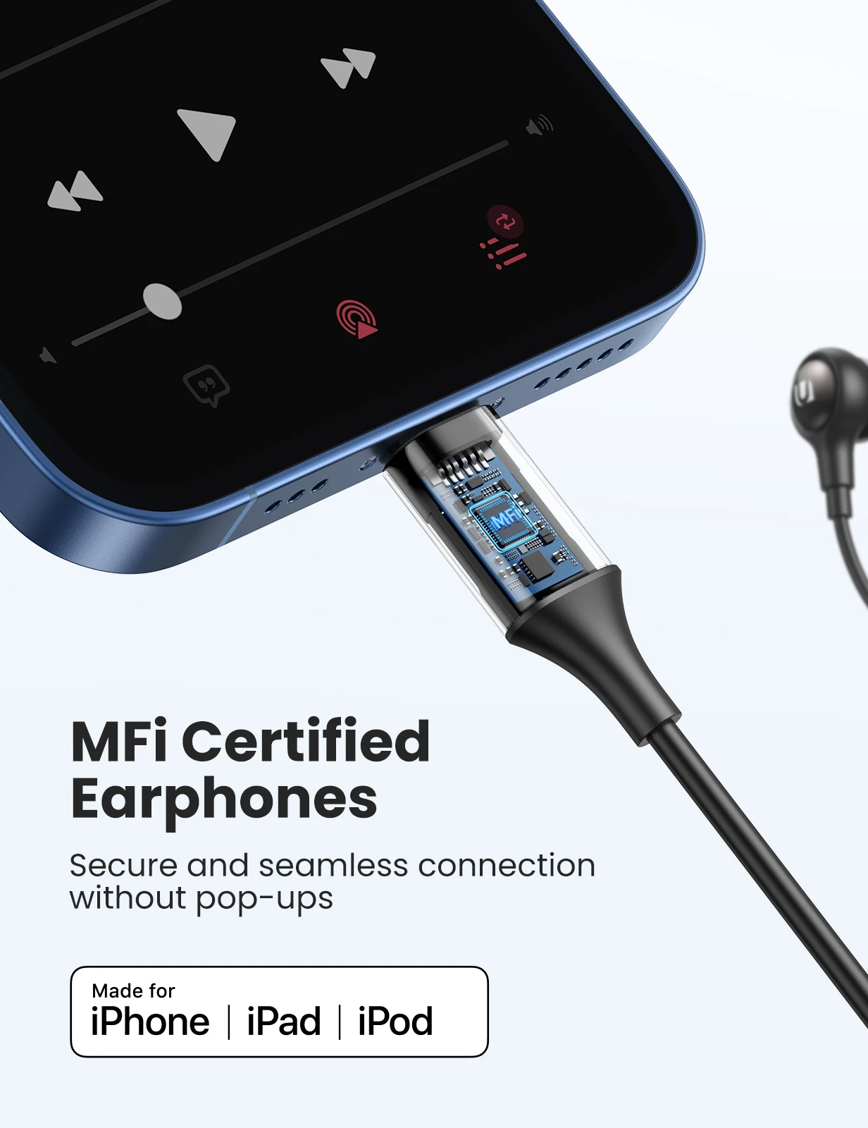 Ecouteurs pour iPhone, Certifiés MFi Ecouteur Lightning HiFi