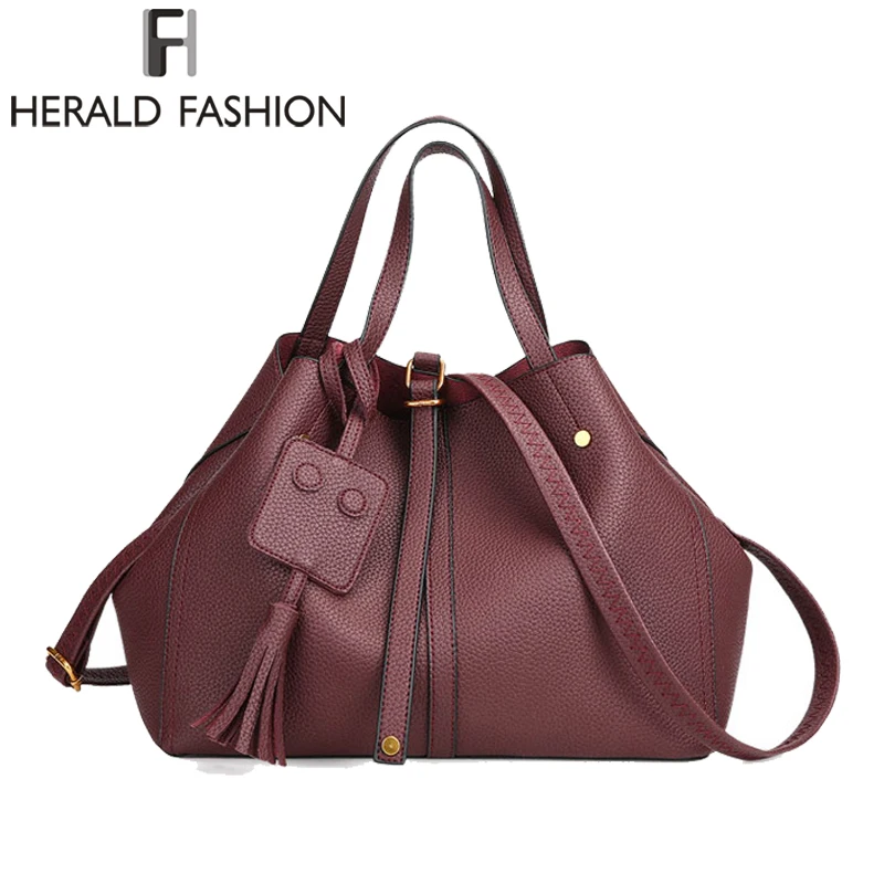 Herald Fashion Женская сумка с узором Личи и кисточкой из искусственной кожи заклепками