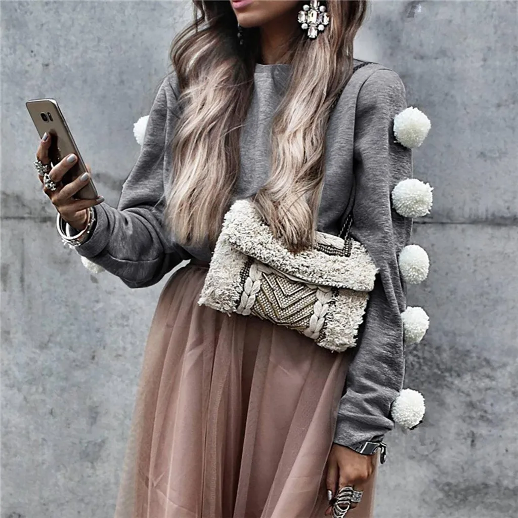 Sweatshirt Women Autumn 2019 Solid flocculus O-neck Harajuku Streetwear Fashion Sweatshirts Ladies Hoodies And Sweatshirts