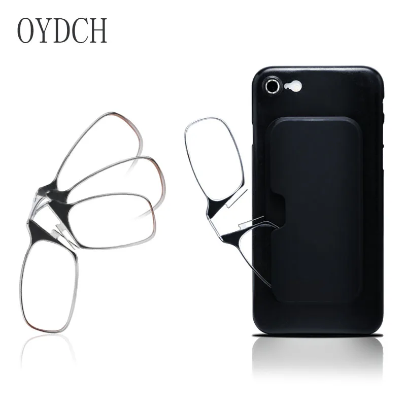 

Legless Clamp nose reading glasses for both men and women portable sticky phone to send ultra-thin glasses case +2.00 +2.50