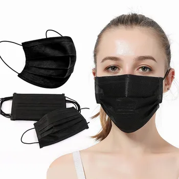 

100pcs Disposable Face Mask 3 Layers Filter Anti Dust Breathable Mask with Elastic Black Adult Face Mouth Masks Safety Mascaras