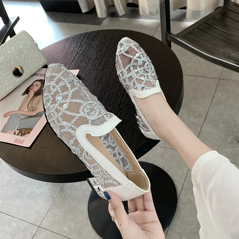 

2019 Closed-toe Sandals Large Size Fashion Hollow out Women's Korean-style Versatile Low Heel Mesh Lace Shoes Women's