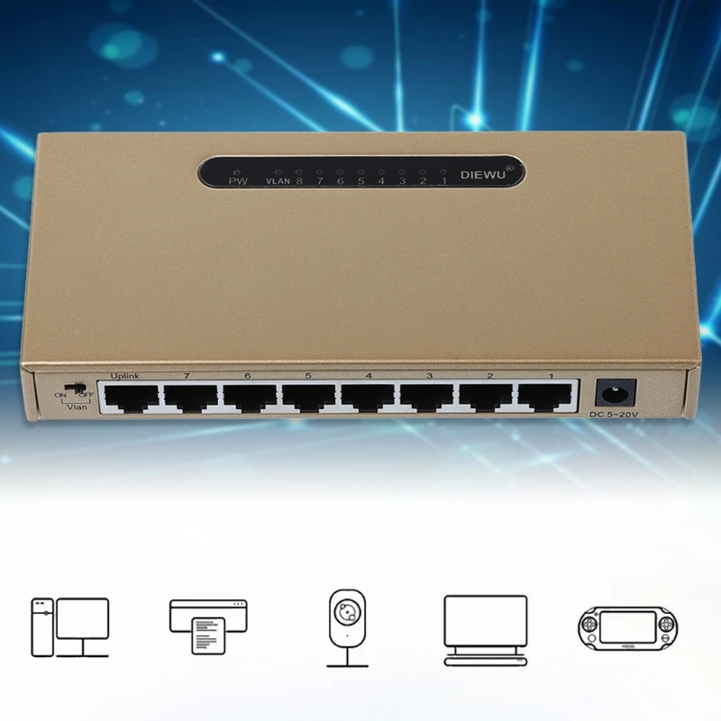 8-Порты и разъёмы Gigabit Ethernet сетевой коммутатор Gigabit металлический Настольный концентратор LAN 10/100/1000 Мбит/с