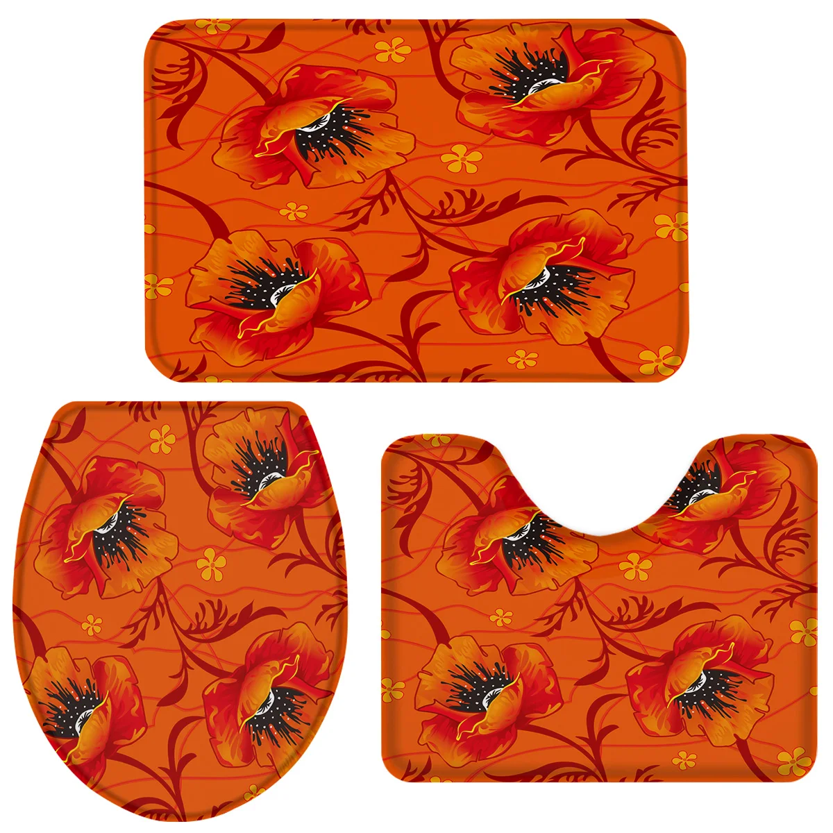 Orange Flower Chic Bathroom Rug Set Toilet Cover Mat Pedestal Non-Slip Accessories Doormat | Дом и сад
