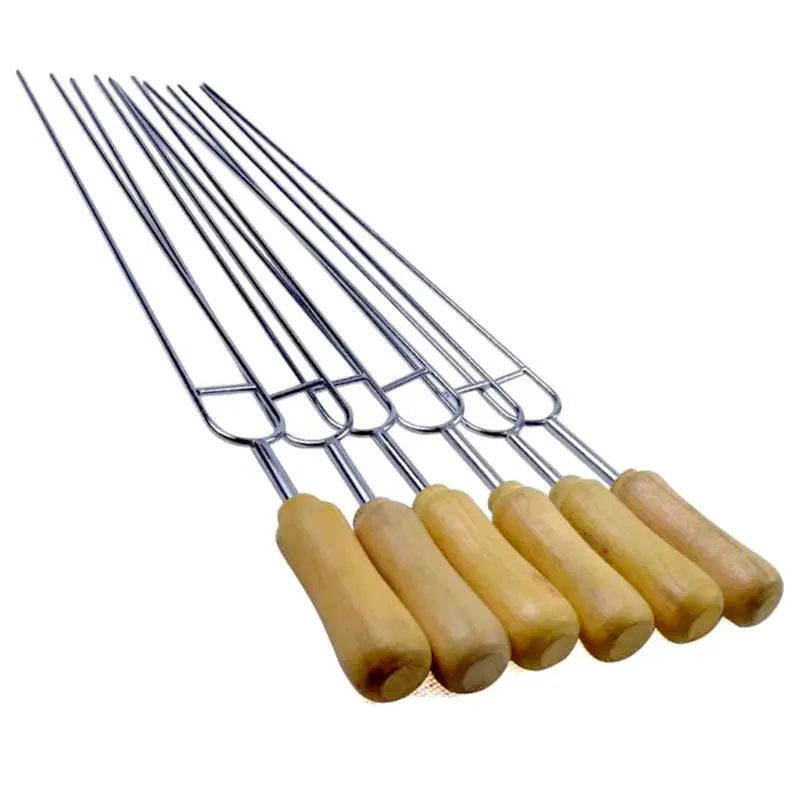 6pcs Stainless Steel U-Shaped Barbecue Brazing Fork Needle Grilling Skewers Double Prong BBQ Tools 32cm/12.60in BBQ Forks