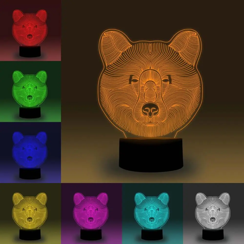 NiteApps 3D голова медведя светодиодный ночник настольная лампа Иллюзия подарок на день рождения приложение/сенсорное управление