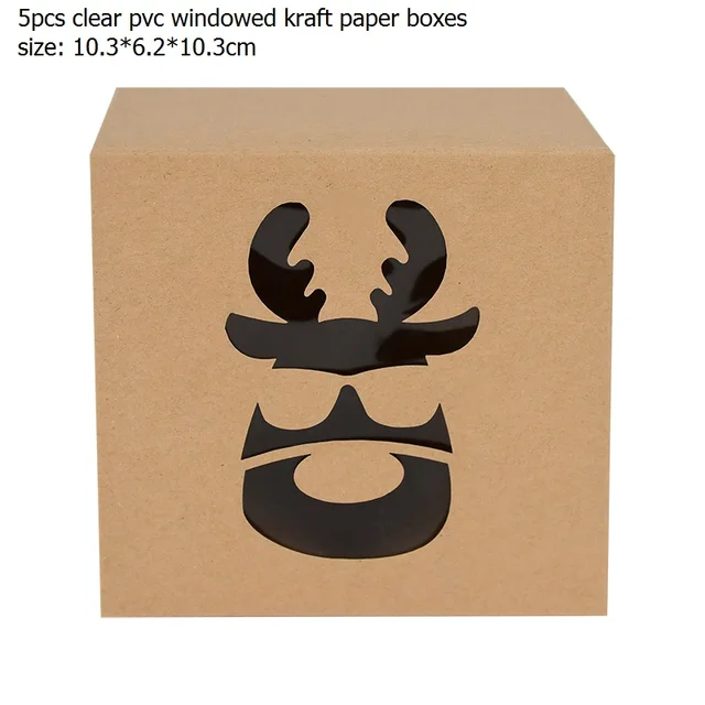 5pcs Santa Claus Snowman Paper Boxes Printed Green Red Candy Cookie Box Christmas Festival Party Supplies Kids Favor Gift Bags B06