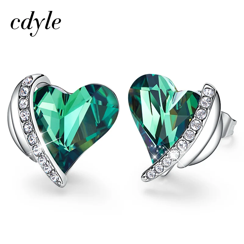 Cdyle, женские золотые серьги, украшенные розовыми кристаллами от Swarovski, ангел, красивые серьги-гвоздики, ювелирные изделия на День святого Валентина, подарки для любви - Окраска металла: Green E1877F