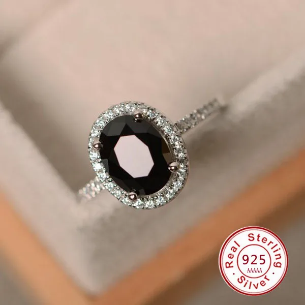 Personality Simple 925 Sterling Silver Black Purple Round Zircon Engagement Rings for Woman Anillos Promise Wedding Jewelry