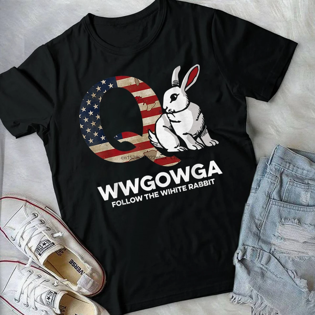 Белая футболка Q Anon с кроликом и флагом США для мужчин женщин | Мужская одежда