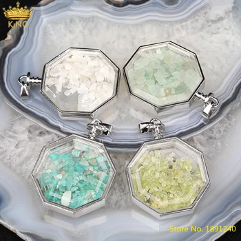 

5Pcs/Lot Natural White Moonlight Roses Quartz Chip Beads Haxagon Wish Bottle Pendant Necklace Couple Healing Jewelry LS-LT-67KBG