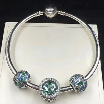 

NEW 100% 925 Sterling Silver 791261MCZMX OCEAN MOSAIC PAVE BALL CHARM Radiant Hearts Charm Glacier-Blue Crystals Bracelet Set