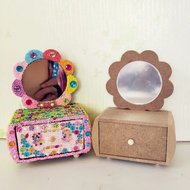 Детская Снежинка DIY с деревянным ящиком, коробка для моделирования, глина, зеркало, 10 юаней, ювелирная коробка, цветная глина, заполняющая 10 юаней
