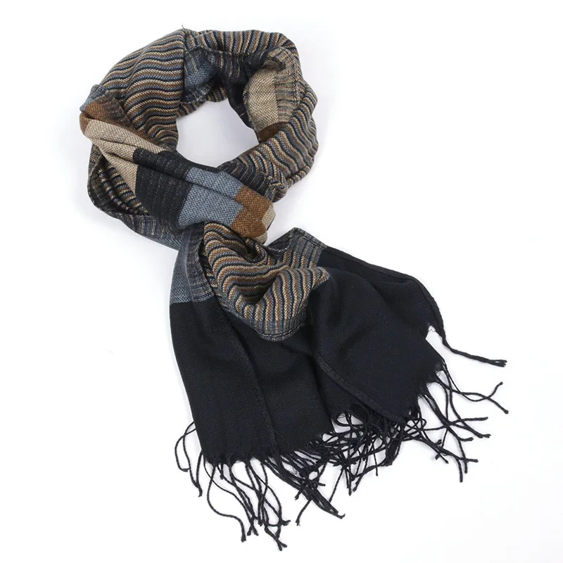 

2019 Winter men's New acrylic Cashmere Men Scarf Stripe Double Sided Tassel Big Long Shawl Wholesale High Quality 180x52cm