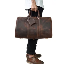 Винтаж Для мужчин Дорожная сумка Crazy horse подлинной кожаный объемный спортивные сумки для путешествий из воловьей кожи багаж, для отпуска вещевой мешок для мужчин