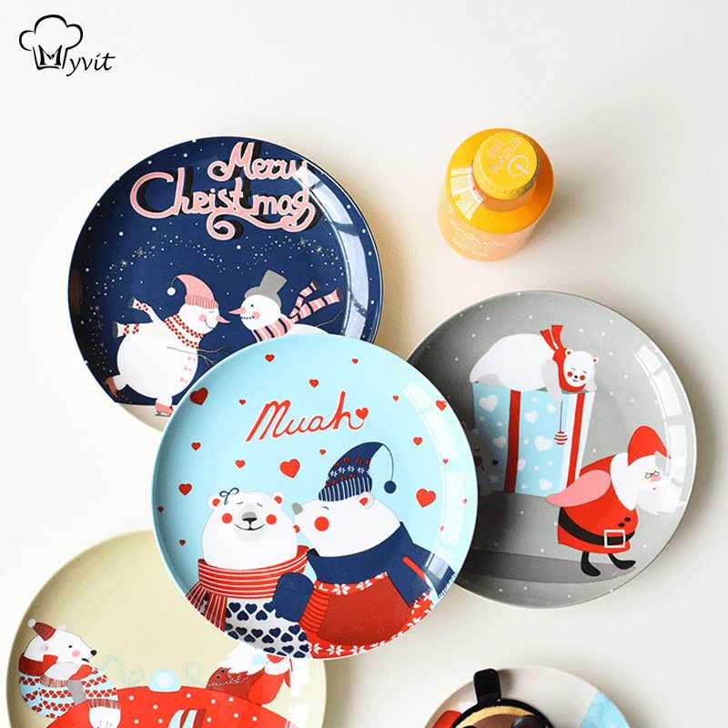 Christmas Ceramic Plate Food Dishes Cartoon Hand Painted Steak Dinner Plates Western Tableware New Year Gift | Дом и сад