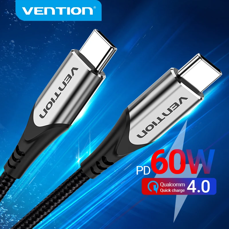 Vention 100W USB C to USB Type C Cable for MacBook Pro Quick Charge 4.0 PD 60W Fast Charging for Xiaomi mi 10 USB C Charge Cable