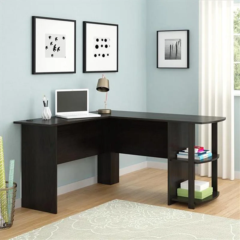 

FCH L-Shaped Wood Right-angle Computer Desk with Two-layer Bookshelves Dark Brown