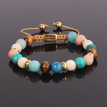 Unique design women jewelry bracelet High End Semi-precious stone beaded macrame bracelet for lady