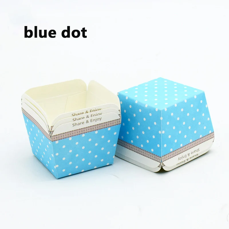 blue dot 50 шт./лот коробка для кексов, чашка для кексов, коробка для кексов с высокой температурой, квадратная коробка для бумажных стаканчиков с ураганом - Цвет: blue dot