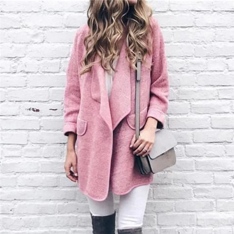 

Ruffle Cuff Coat Elegant Coats for Women Pink Long Sleeve Ladies Spring Autumn Pockets Coats abrigo largo mujer J30