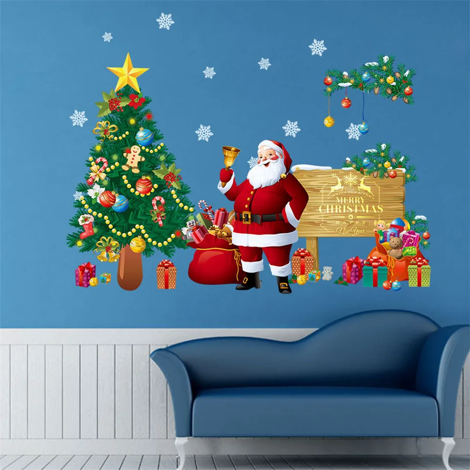 Christmas Tree Santa Wallpaper Self adhesive Vinyl Decoration Wall