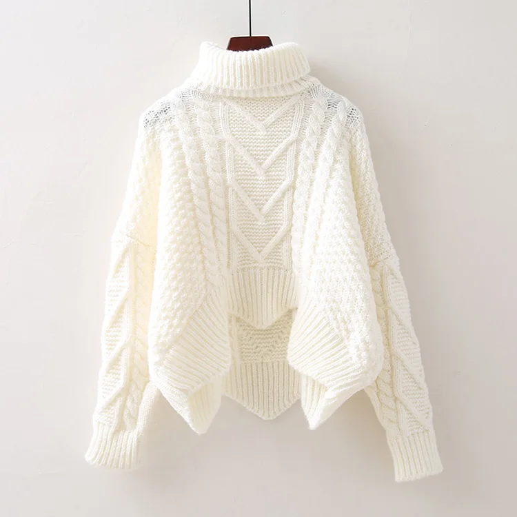 Толстый свитер женский осенне-зимний пуловер корейский стиль свободный витой трикотаж Асимметричный пуловер Водолазка грубошёрстный свитер