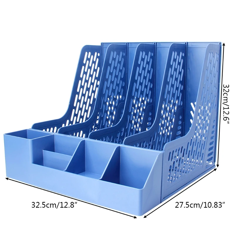 4 секции Настольный Файл Стойку бумага книга держать офис лоток для документов Органайзер коробка B36C