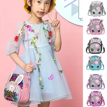 

Kids Girls Glitter Sequins School Backpack Cute Rabbit Ears Crossbody Fashion Shoulder Bag Gift for kids K2