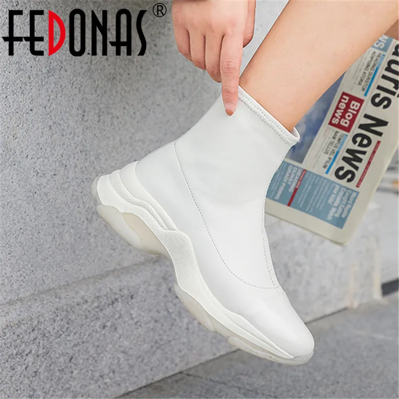 FEDONAS/удобные женские ботильоны на плоской платформе модные Стрейчевые сапоги