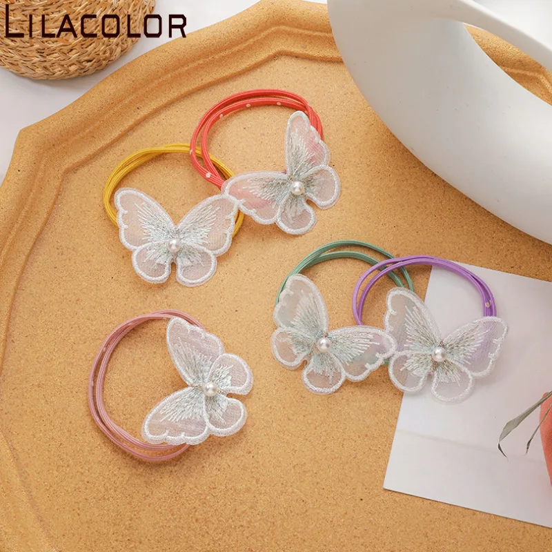 

Girl Net Pearl Hair Circle Butterfly Bowstring Sweet Fairy Hair Band Korea Net Red Simple Headdress