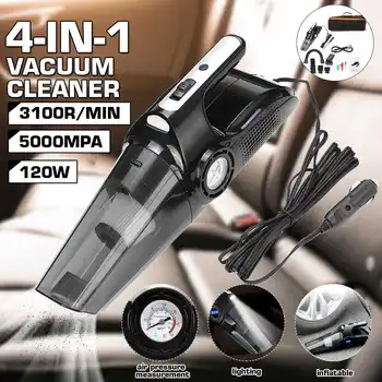 

Car Vacuum Cleaner Portable DC12V Handle Wet Dry 4 In 1 Multi-Function Car Vacuum Cleaner Hepa Filter Tire Inflator LED Light