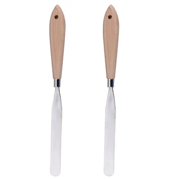 

2PCS Portable Oil Painting Spatula Professional Paint Palette Scraper Wood Handle Oil Paint Shovel Artistic Pigment Mixing Tool