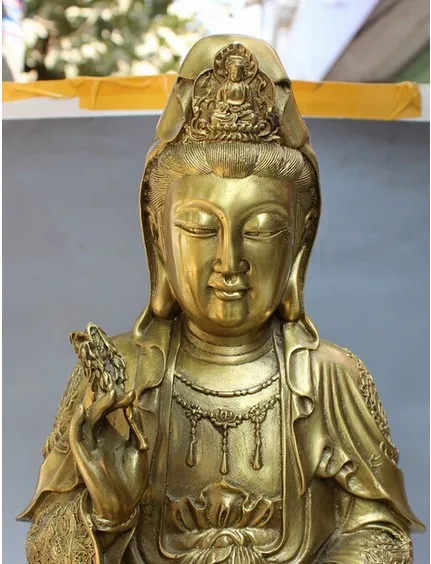 YM 322 1" Китайский латунный орнамент Joss Kwan-yin GuanYin боддхисаттва статуэтку богини
