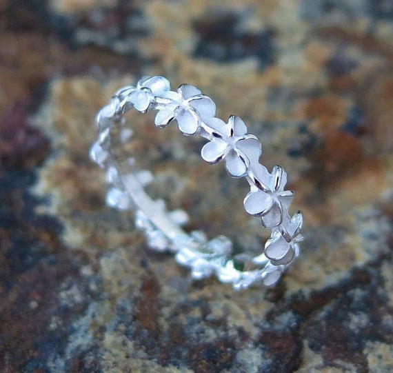 Изысканное женское ювелирное Гавайский цветок Плюмерия Lei серебряное кольцо Вечность Обручальное кольцо подарок для нее