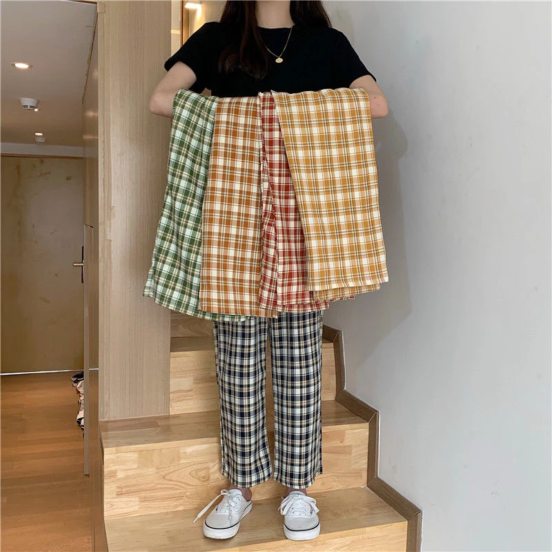 orange plaid pants womens