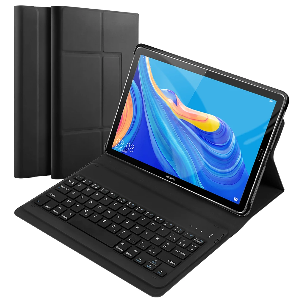Чехол для планшета с французской клавиатурой для huawei MediaPad M6 10,8 '' Чехол-книжка из искусственной кожи со съемной клавиатурой - Цвет: Черный