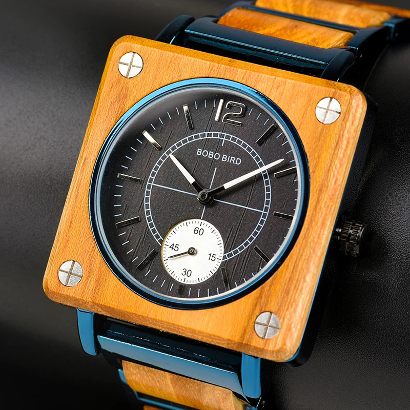 Марке де люкс БОБО птица деревянные Мужские квадратные кварцевые часы Лакшери индивидуальные, деревянные часы Подарки для мужчин наручные часы famosa
