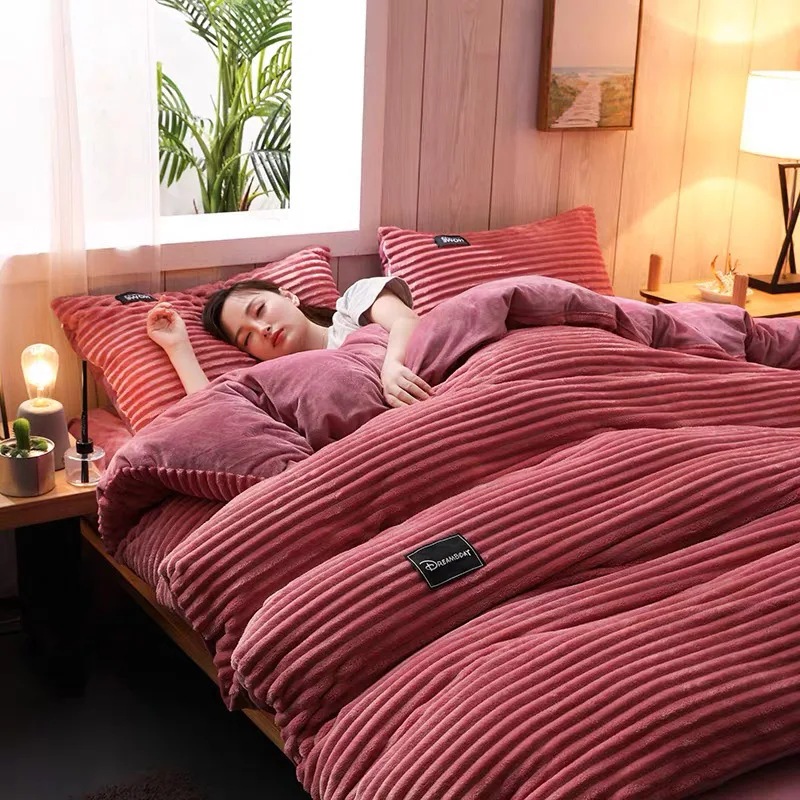 JUSTCHIC плотное теплое зимнее одеяло для кровати AB версия двустороннее бархатное пододеяльник наволочка Фланелевое постельное белье размер queen - Цвет: G