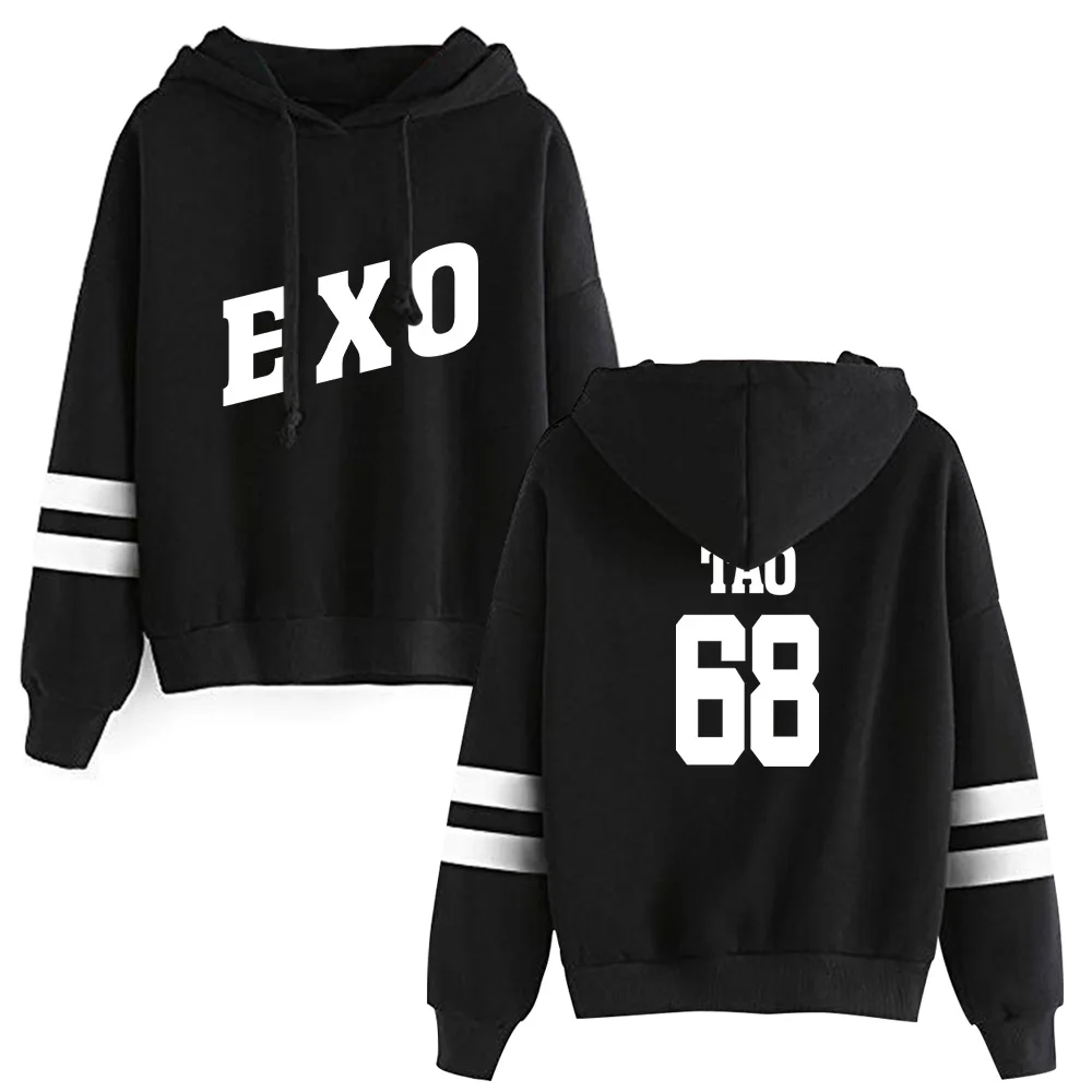 black68 Kpop EXO мужские и женские толстовки Толстовка Флисовая теплая XIUMIN уличная унисекс размера плюс Kawaii хип хоп Корейская одежда - Цвет: black68