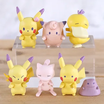 

Cartoon Monster Mew Psyduck Jigglypuff Ditto Mini Q Version Figures Toys Dolls 6pcs/set