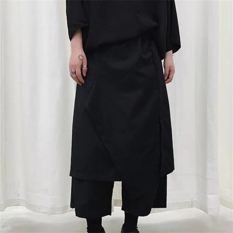 Gonna Per Pantaloni A Gamba Larga Da Uomo Primavera E Autunno Nuova Personalità In Stile Yamamoto Cuciture False Due Pantaloni Casual Scuri Di Grandi 