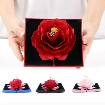 

Folding Fake Rose Wedding Ring Box Holder Jewelry Display Gift Storage Case For Rings Display Box Jewelry Package