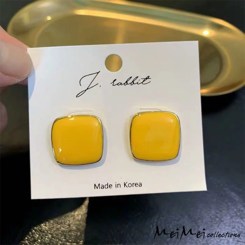 yellow GHIDBK демонстрационные Геометрические Квадратные красочные серьги-кольца, элегантные минималистичные повседневные серьги ручной работы, массивные серьги - Окраска металла: yellow