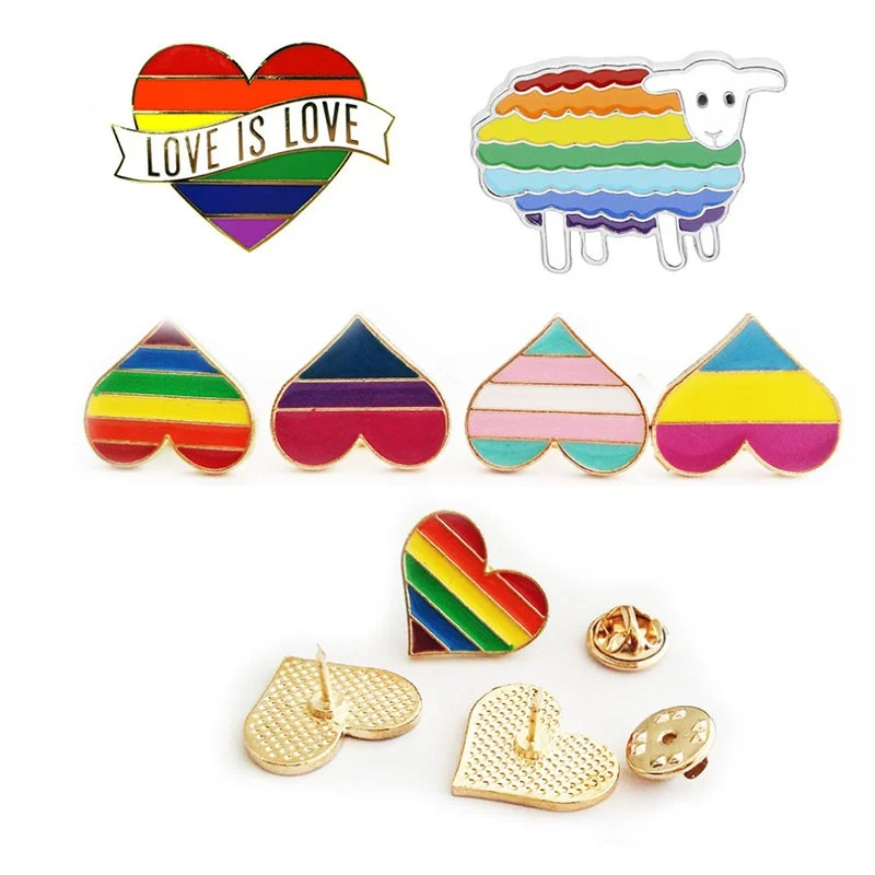 

Unisex Metal Cartoon Rainbow Brooches Love-heart Shape Brooches Jewelry Clothes Shoulder Bag Decoration For Men Women Boy Girl