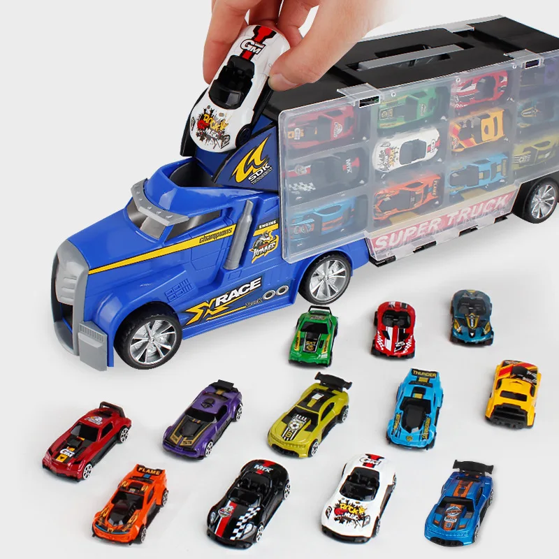 

Large Size Metal Car CRRC Toy Model Children Container Hand Large Truck with 12 Alloy Small Car Model Set