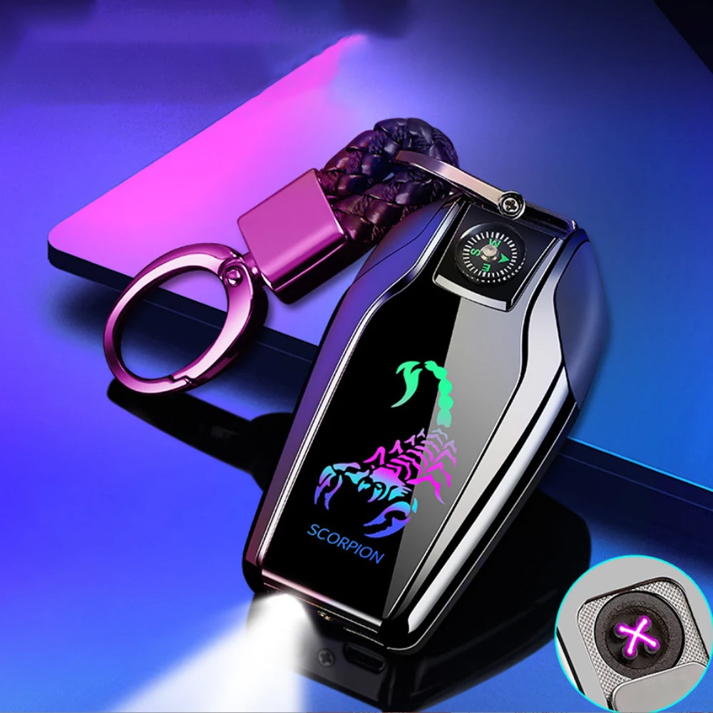 Keychain USB Electric Plasma Lighter Creative Cool Rechargeable Windproof ARC Lighters Smoking Accessories Gadget For Men 1