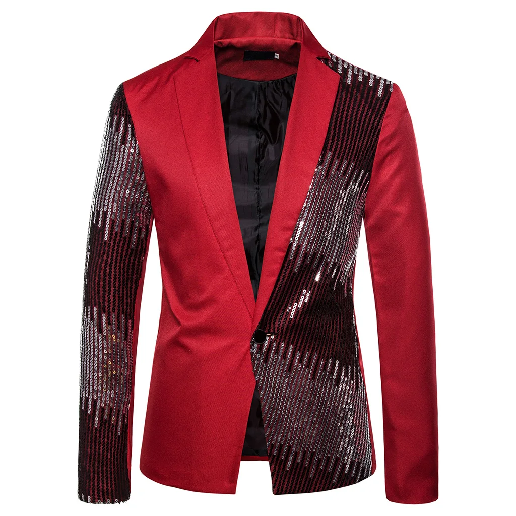 

Puimentiua New Shiny Sequin Glitter Blazer Men's Embellished Jacket Men Nightclub Coat Party Suit Jacket Stage Singers Clothes